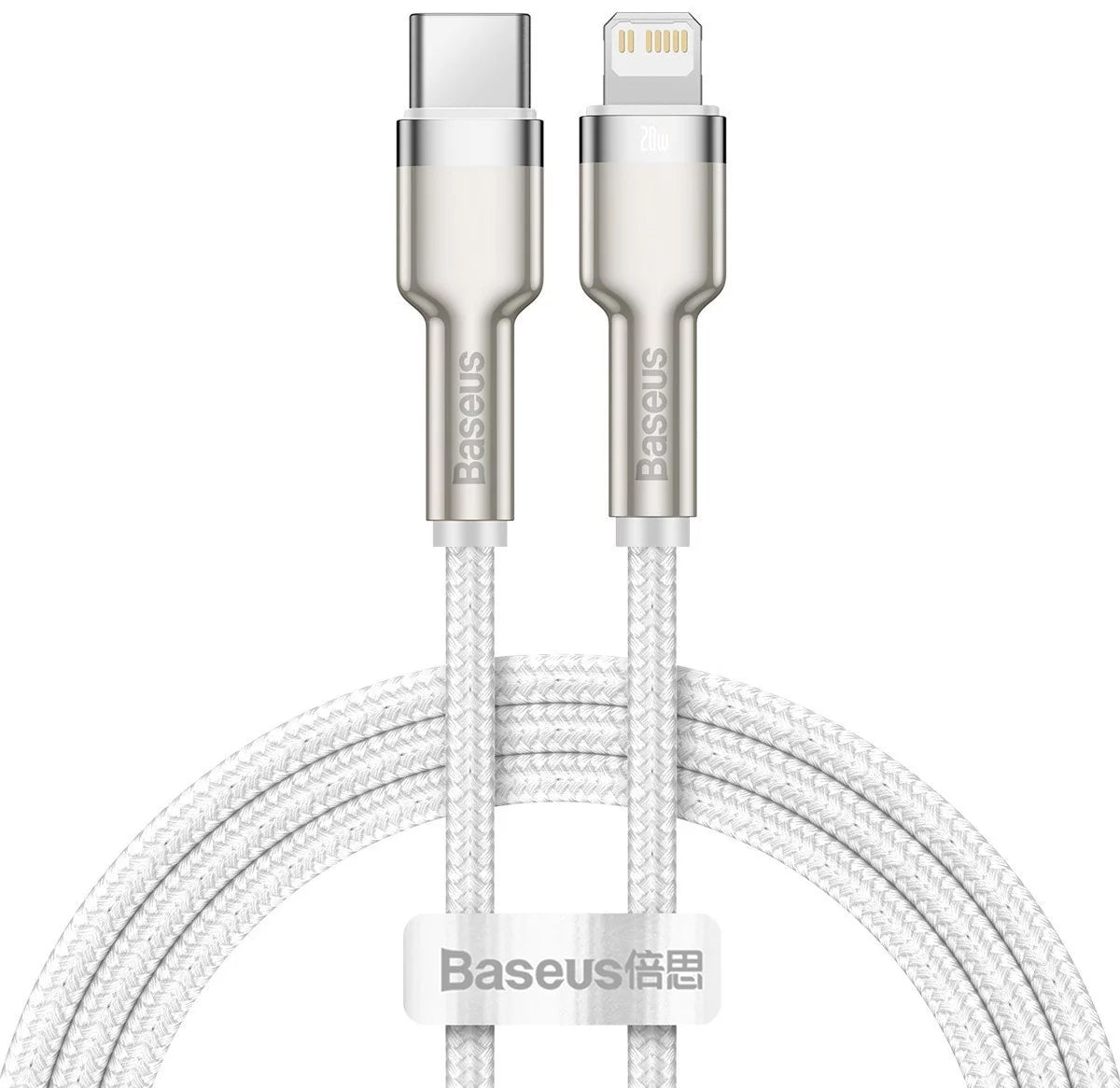 Кабел за данни и зареждане USB-C - Lightning Baseus Cafule Metal Series, 20W, 1m, бял CATLJK-A02