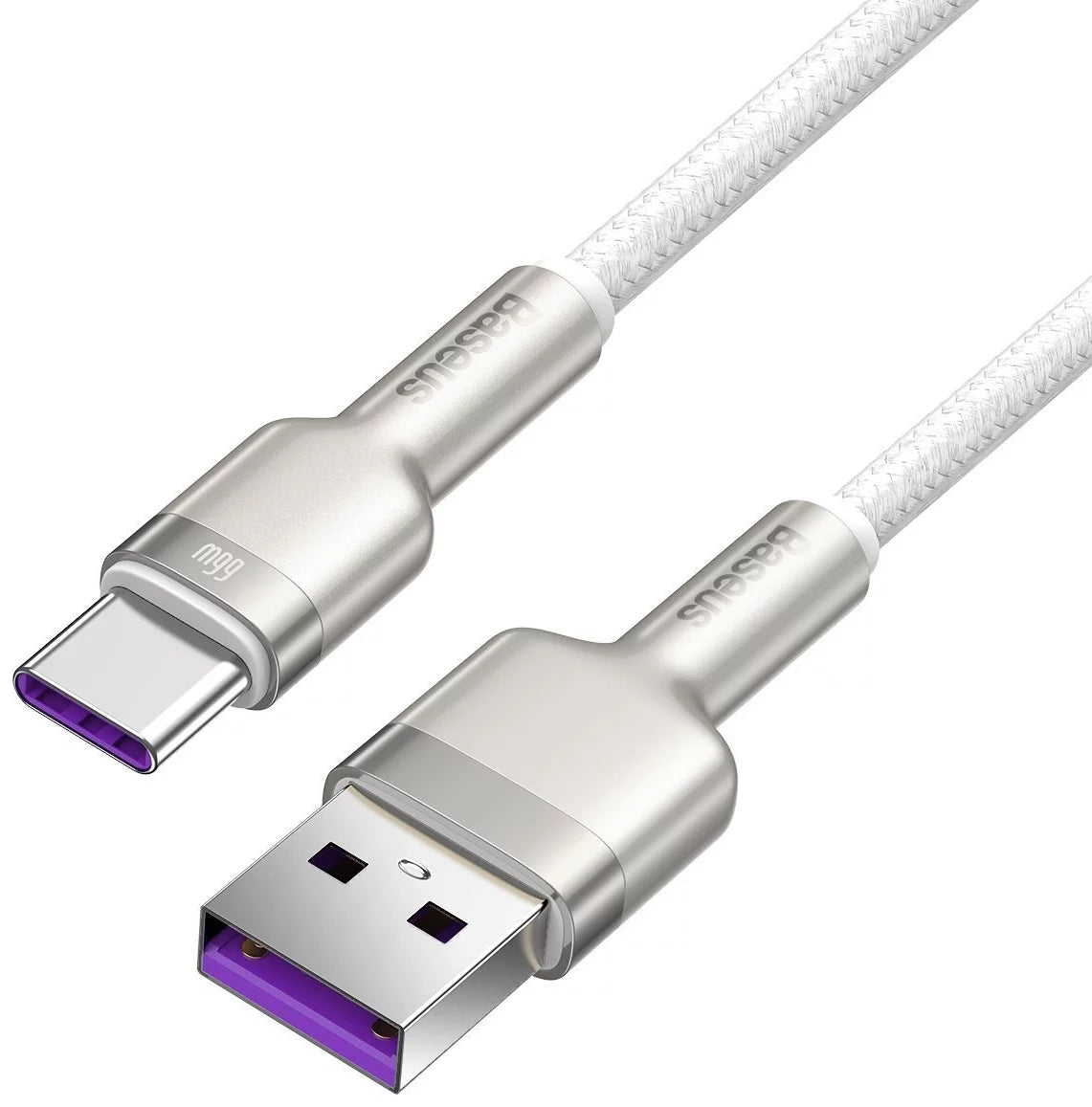 Кабел за данни и зареждане USB-A - USB-C Baseus Cafule Metal Series, 66W, 1m, бял CAKF000102