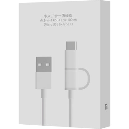 Кабел за данни и зареждане USB-A - microUSB / USB-C Xiaomi Mi 2in1, 18W, 1m, бял SJV4082TY 