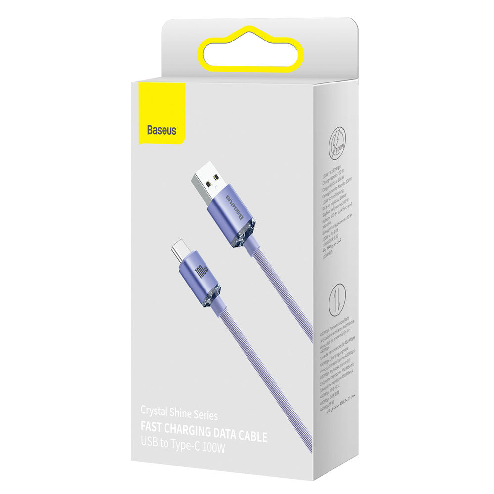 Кабел за данни и зареждане USB-A - USB-C Baseus Crystal Shine Series, 100W, 2m, Лилав CAJY000505