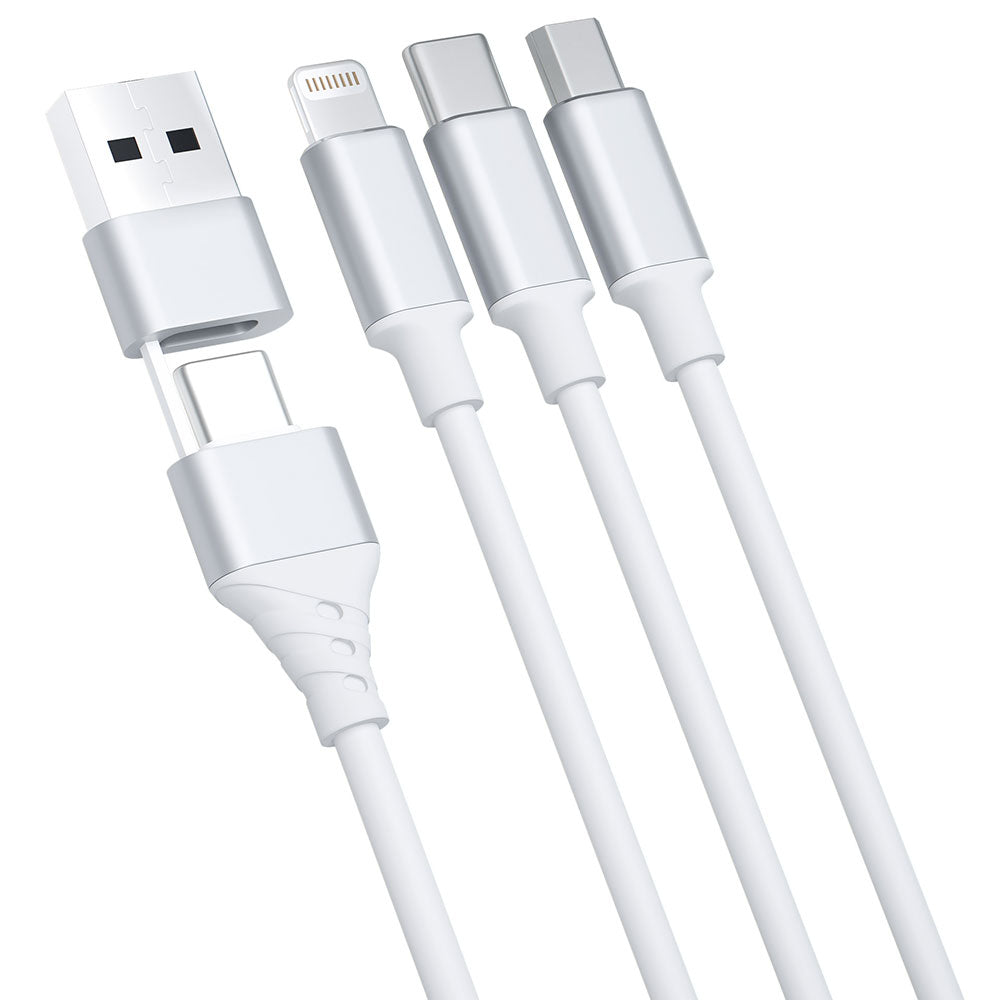 Кабел за зареждане USB-A / USB-C - Lightning / microUSB / USB-C 3MK Hyper 3in1, 12W, 1,5 м, бял 