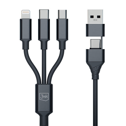 Кабел за зареждане USB-A / USB-C - Lightning / microUSB / USB-C 3MK Hyper 3in1, 12W, 1,5 м, черен 