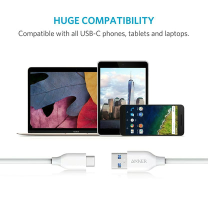 Кабел за пренос на данни и зареждане от USB-A към USB-C Anker PowerLine, 18 W, 0,9 м, бял A8163021 