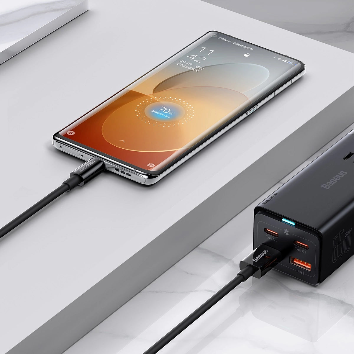 Кабел за данни и зареждане USB-A - USB-C Baseus Superior Series, 65W, 2m, черен CAYS001001