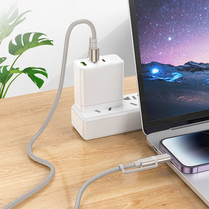 Кабел за данни и зареждане USB-C / Lightning - USB-C / Led HOCO U138, 60W, 1.2m, Сив