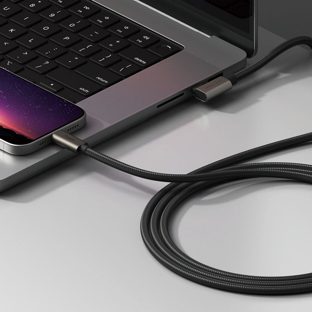 Кабел за данни и зареждане USB-C - USB-C Ringke 2X2 Angled, 240W, 1m, Черен