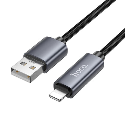 Кабел за данни и зареждане USB-A - Lightning HOCO Display X112, 18W, 1m, Черен