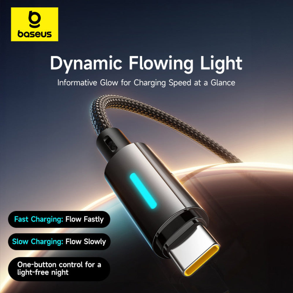 Кабел за данни и зареждане USB-A - USB-C Baseus Lit Button Control, 100W, 2m, Черен P10379002121-01