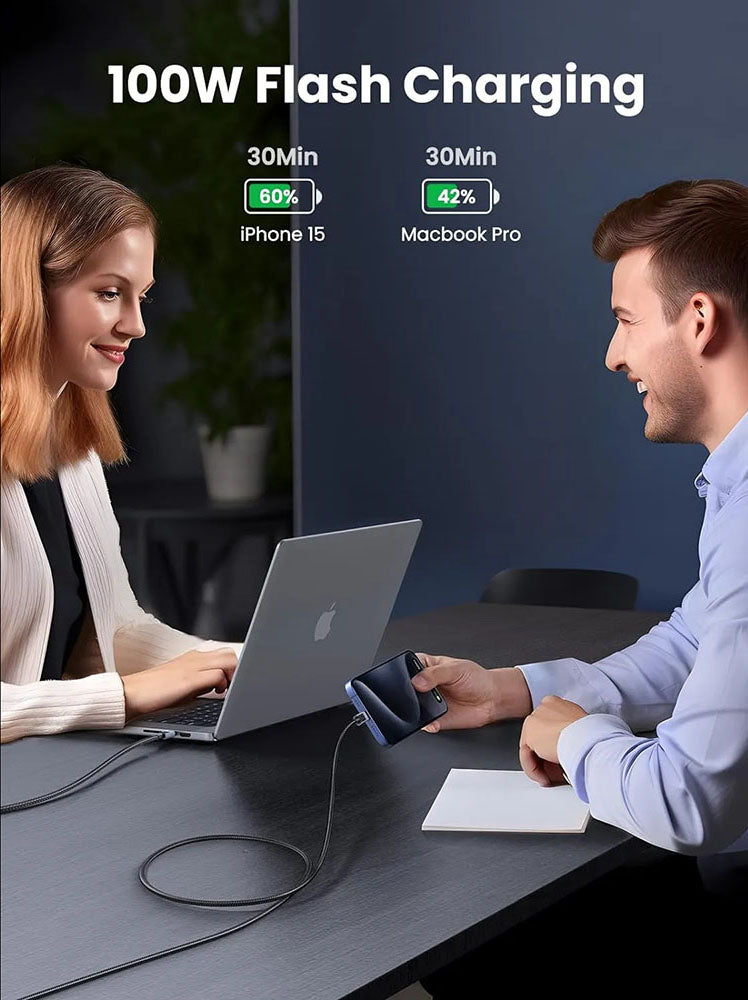 Кабел за данни и зареждане USB-C - USB-C UGREEN L512, 100W, 0.5m, Сив