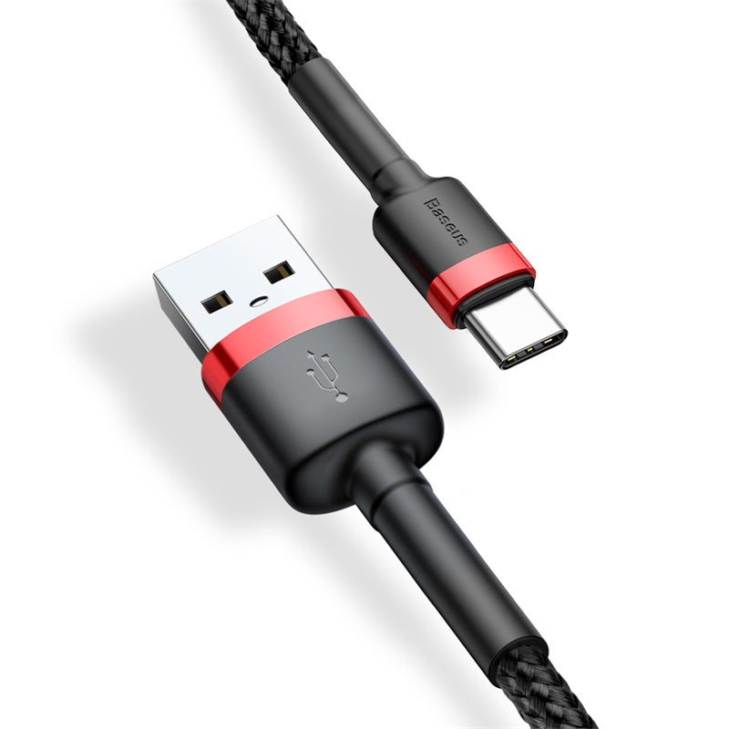 Кабел за данни и зареждане USB-A - USB-C Baseus Cafule, 18W, 3m, Червен CATKLF-U91