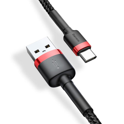 Кабел за данни и зареждане USB-A - USB-C Baseus Cafule, 18W, 3m, Червен CATKLF-U91