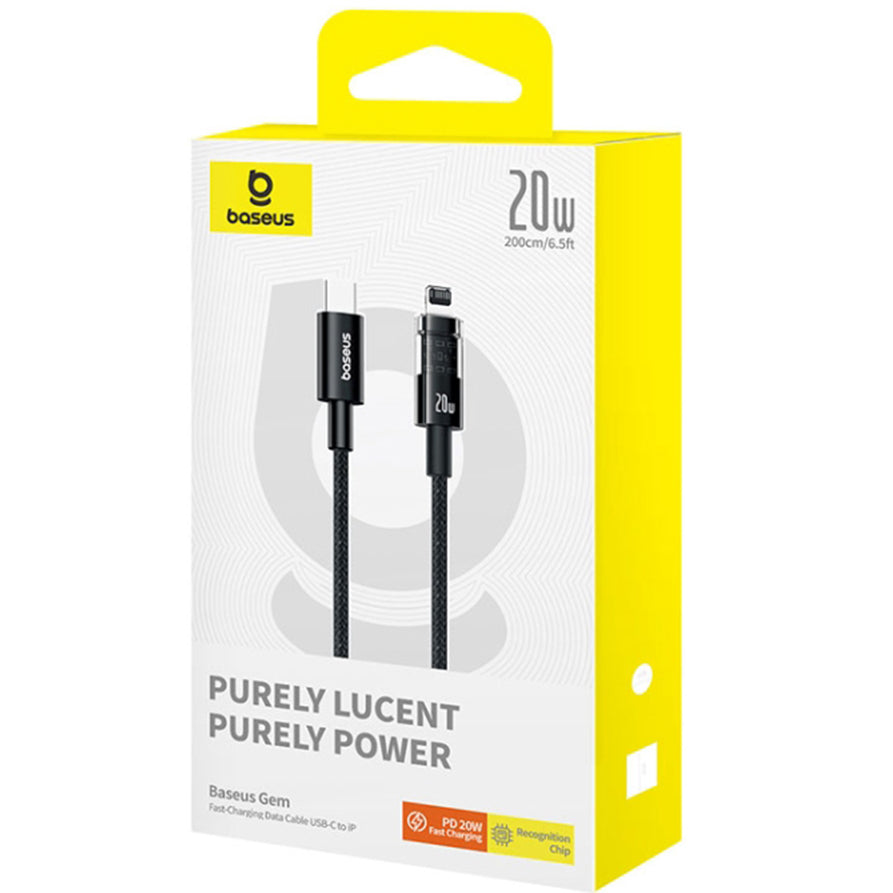 Кабел за данни и зареждане USB-C - Lightning Baseus Gem, 20W, 2m, Черен P10373001111-01