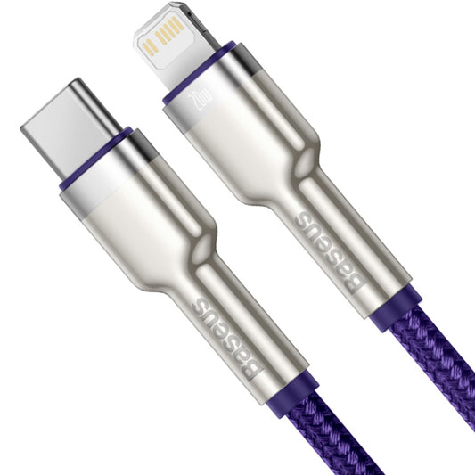 Кабел за данни и зареждане USB-C - Lightning Baseus Cafule Metal Series, 20W, 2m, Лилав CATLJK-B05