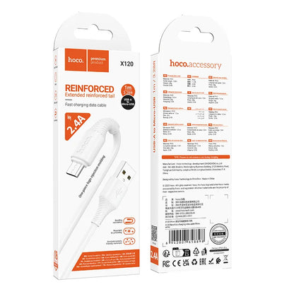 Кабел за данни и зареждане USB-A - microUSB HOCO X120, 18W, 1m, Бял