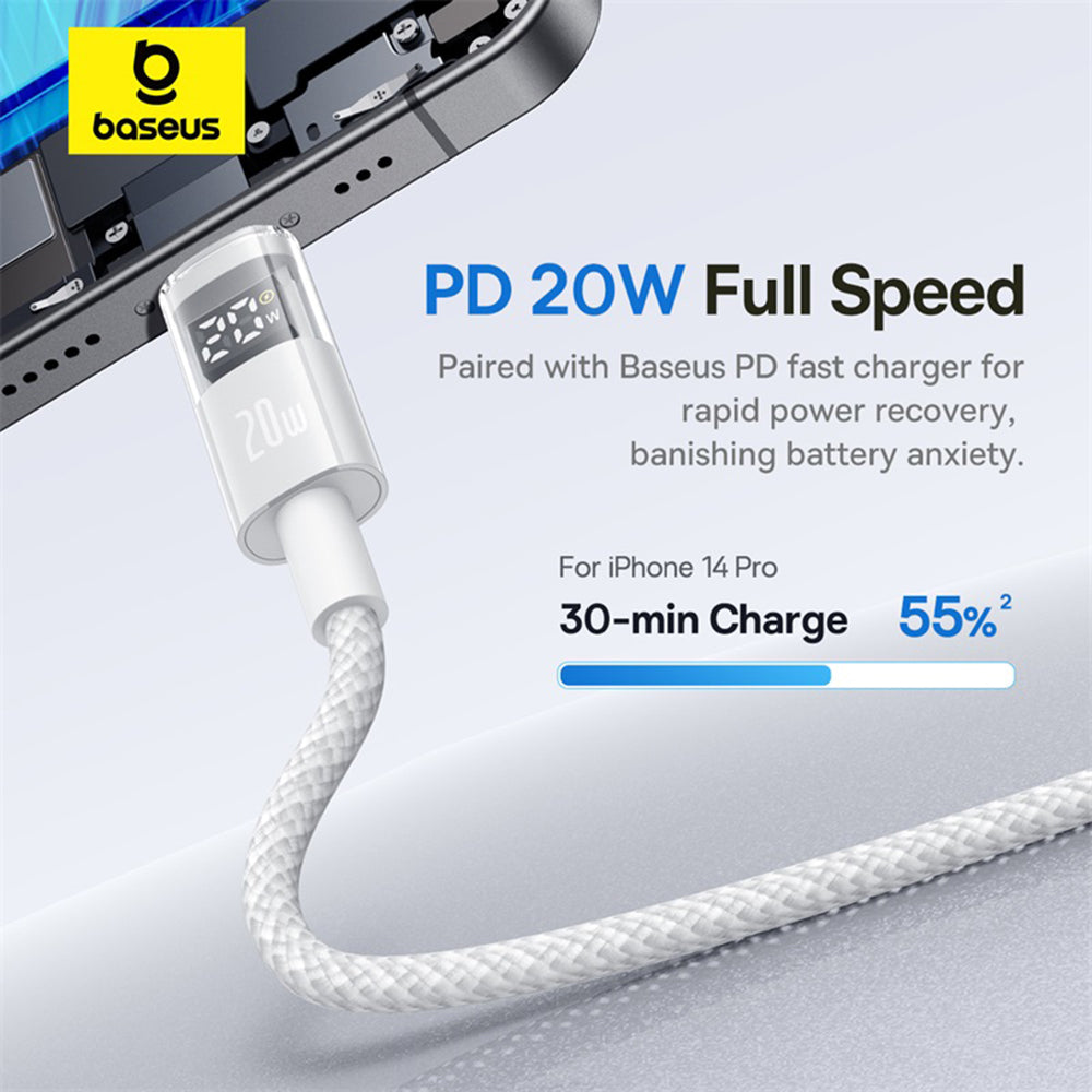 Кабел за данни и зареждане USB-C - Lightning Baseus Display 2, 20W, 1m, Бял P10382703211-00