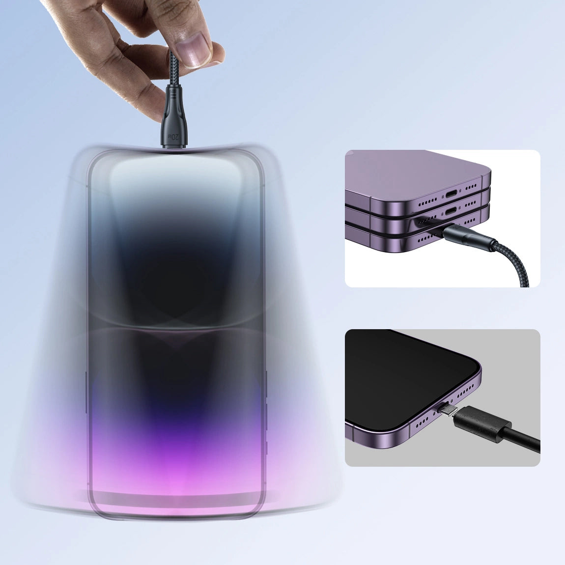 Кабел за данни и зареждане USB-C - Lightning Joyroom S-A11, 20W, 0.25m, Черен