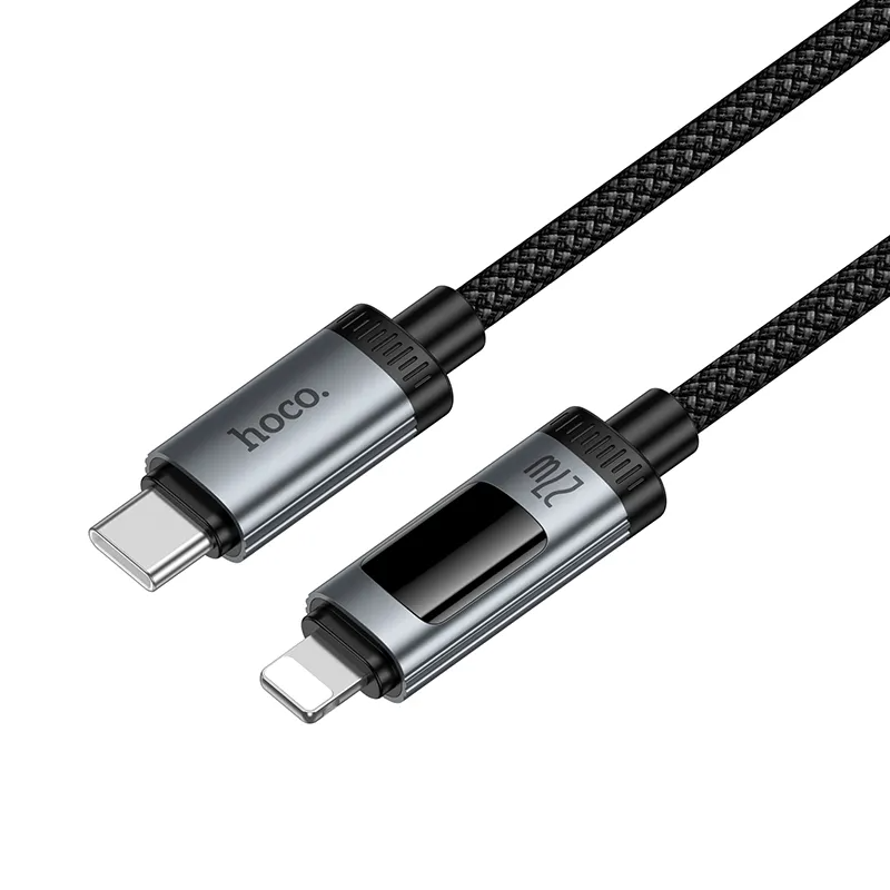 Кабел за данни и зареждане USB-C - Lightning HOCO Display U148, 27W, 1.2m, Черен