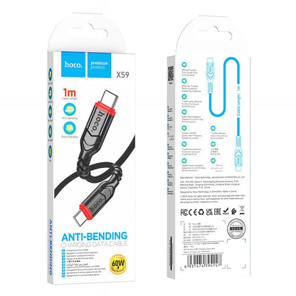 Кабел за данни и зареждане USB-C - USB-C HOCO X59 Victory, 60W, 1m, Черен