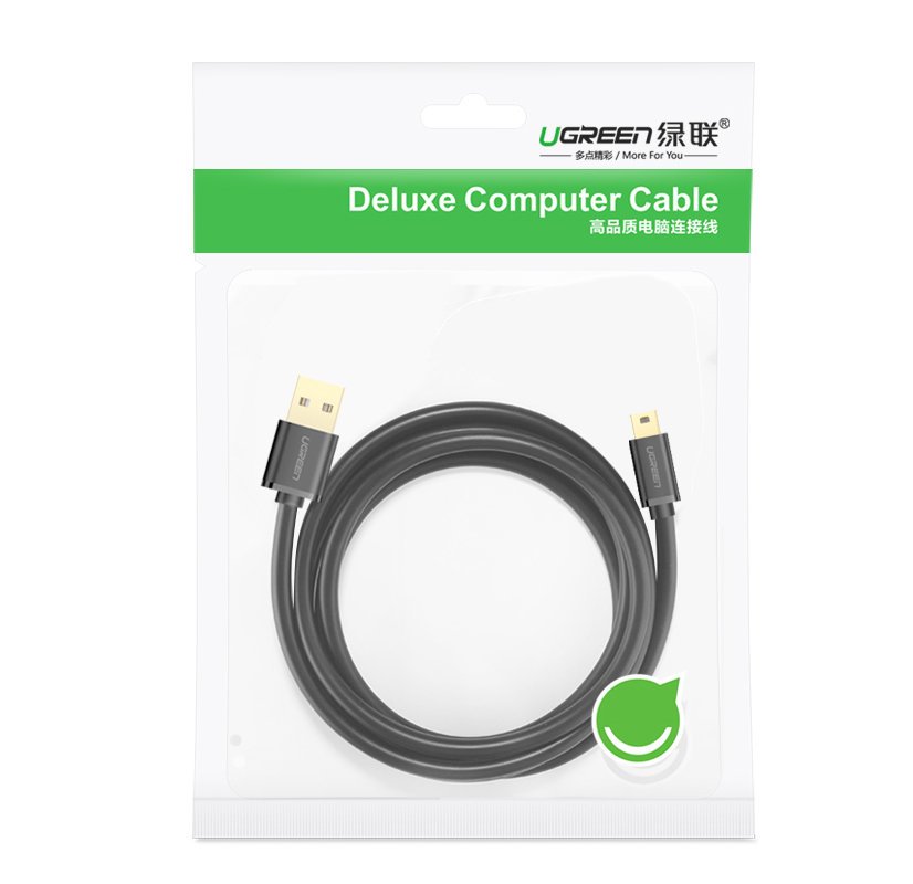 Кабел за данни и зареждане USB-A - miniUSB UGREEN US132, 2m, Черен