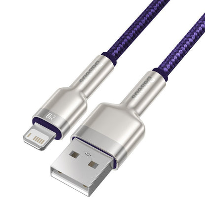 Кабел за данни и зареждане USB-A - Lightning Baseus Cafule Metal Series, 18W, 2m, Лилав CALJK-B05