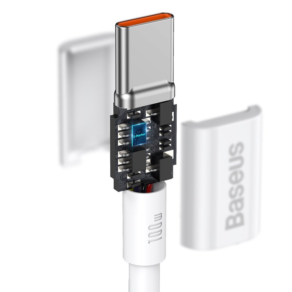 USB-C кабел за данни и зареждане - USB-C Baseus Superior Series, 100W, 2m, бял CATYS-C02