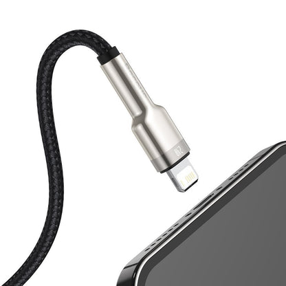 Кабел за данни и зареждане USB-A - Lightning Baseus Cafule Metal Series, 18W, 2m, Черен CALJK-B01