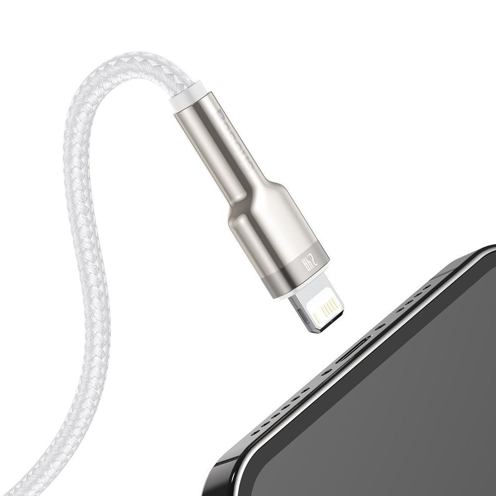 Кабел за данни и зареждане USB-A - Lightning Baseus Cafule Metal Series, 18W, 2m, Бял CALJK-B02