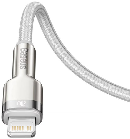 Кабел за данни и зареждане USB-C - Lightning Baseus Cafule Metal Series, 20W, 2m, Бял CATLJK-B02