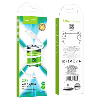 Кабел за данни и зареждане USB-A - Lightning HOCO X83 Victory, 18W, 1m, Бял