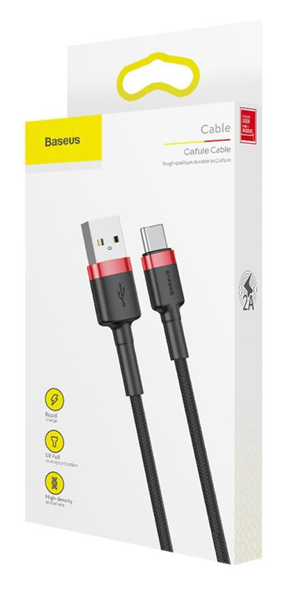 Кабел за пренос на данни и зареждане от USB-A към USB-C Baseus Cafule, 18 W, 0,5 м, червен CATKLF-D91 