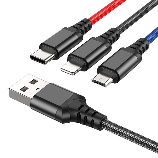 Кабел за зареждане USB-A - Lightning / microUSB / USB-C HOCO X76 3в1, 18W, 1м, Многоцветен
