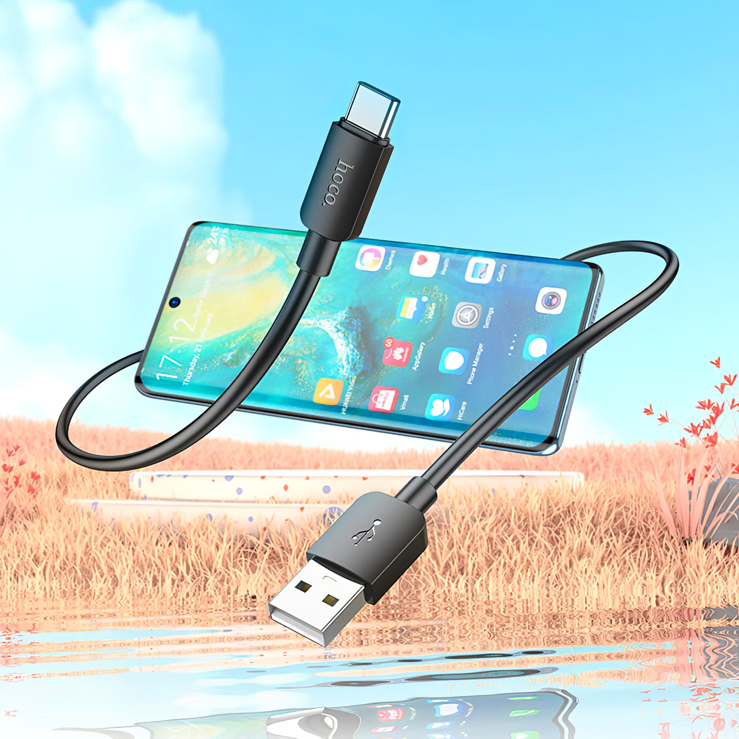 Кабел за данни и зареждане USB-A - USB-C HOCO X96, 27W, 0.25m, Черен
