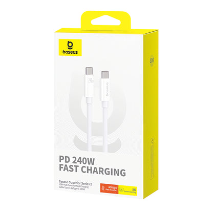 USB-C кабел за данни и зареждане - USB-C Baseus Superior Series 2, 240W, 1m, бял P10365200211-02