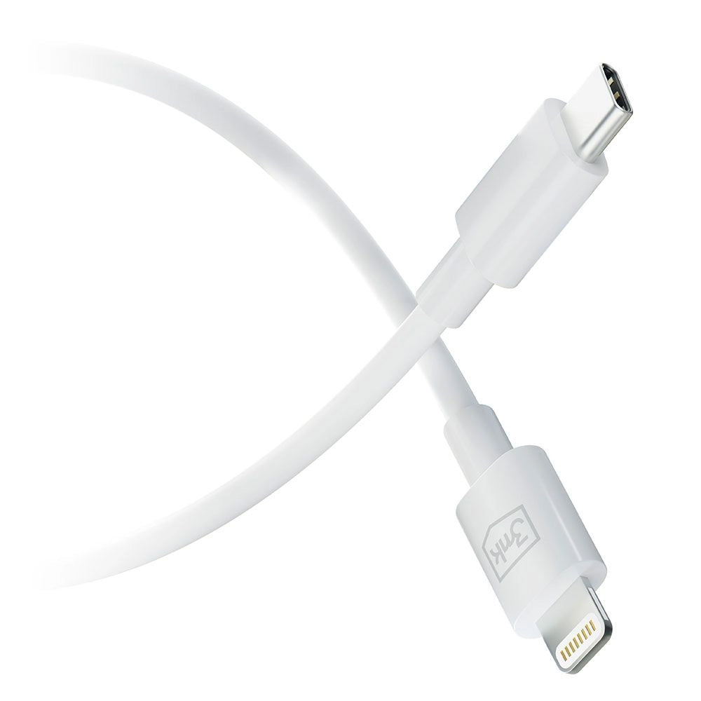 Кабел за данни и зареждане USB-C - Lightning 3MK Hyper, 20W, 1,2 м, бял 