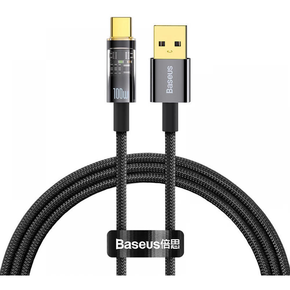 Кабел за данни и зареждане USB-A - USB-C Baseus Explorer, 100W, 2m, Черен CATS000301