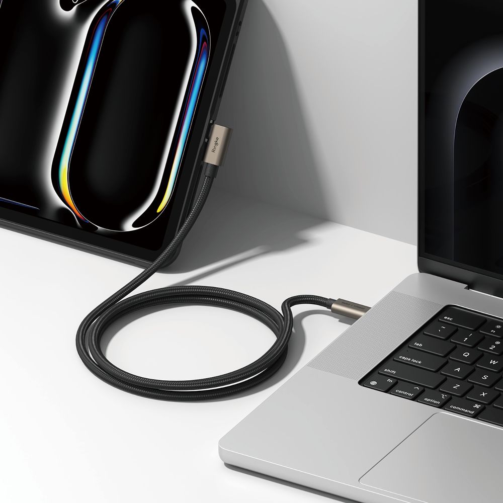 Кабел за данни и зареждане USB-C - USB-C Ringke 2X2 Angled, 240W, 1m, Черен