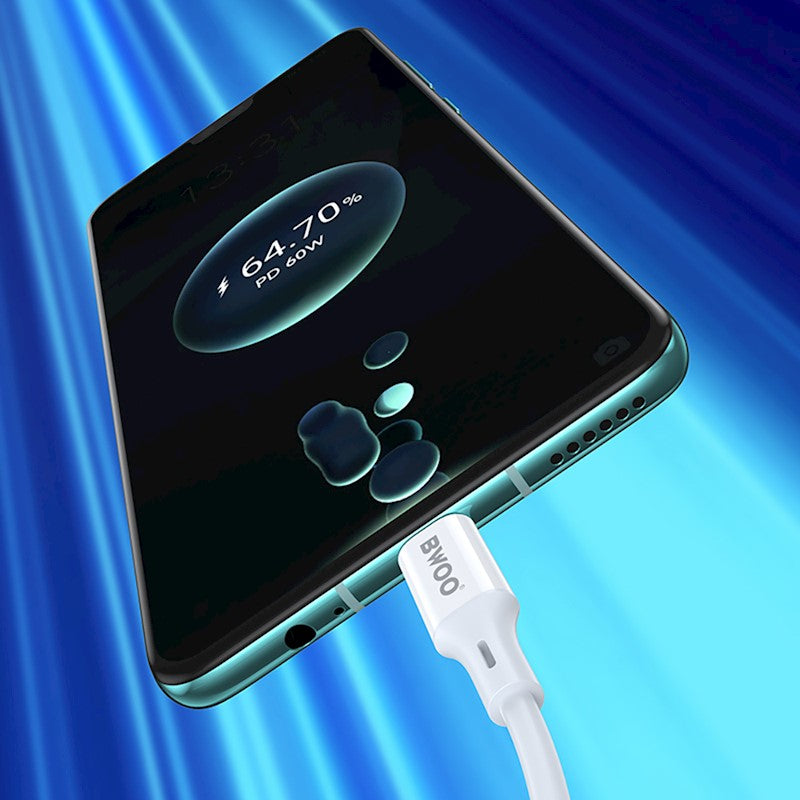 Кабел за данни и зареждане USB-C - USB-C BWOO X282, 60W, 1m, Бял