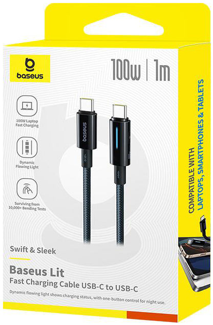 Кабел за данни и зареждане USB-C - USB-C Baseus Lit Button Control, 100W, 2m, Черен P10379000121-01