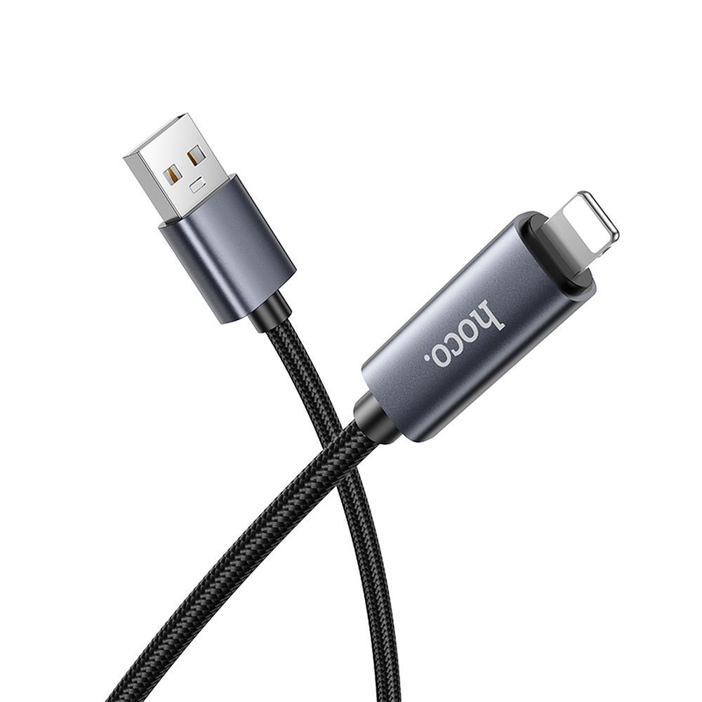 Кабел за данни и зареждане USB-A - Lightning HOCO Display X112, 18W, 1m, Черен
