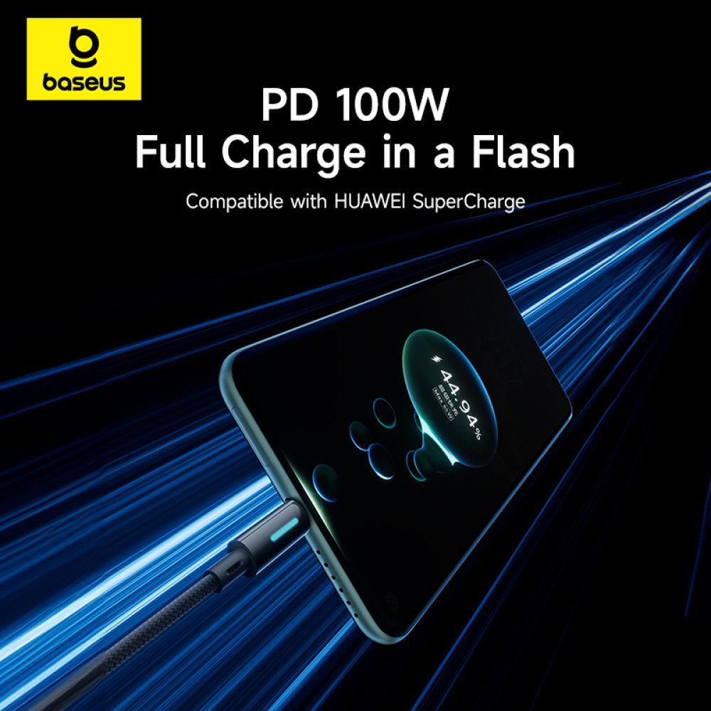 Кабел за данни и зареждане USB-A - USB-C Baseus Lit Button Control, 100W, 2m, Черен P10379002121-01
