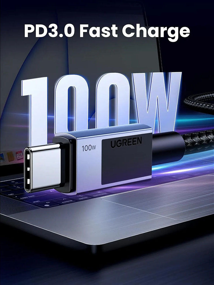 Кабел за данни и зареждане USB-C - USB-C UGREEN L512, 100W, 0.5m, Сив