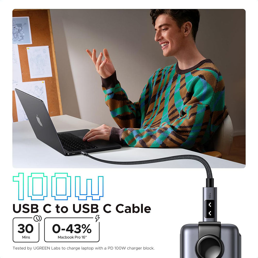 Кабел за данни и зареждане USB-C - USB-C UGREEN L509, 100W, 2m, Сив