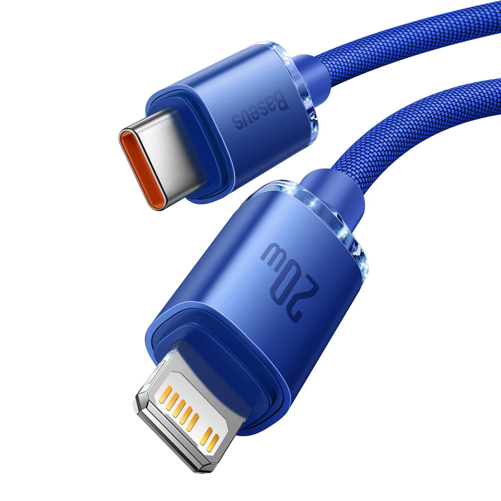 Кабел за данни и зареждане USB-C - Lightning Baseus Crystal Shine Series, 20W, 1.2m, Син CAJY000203