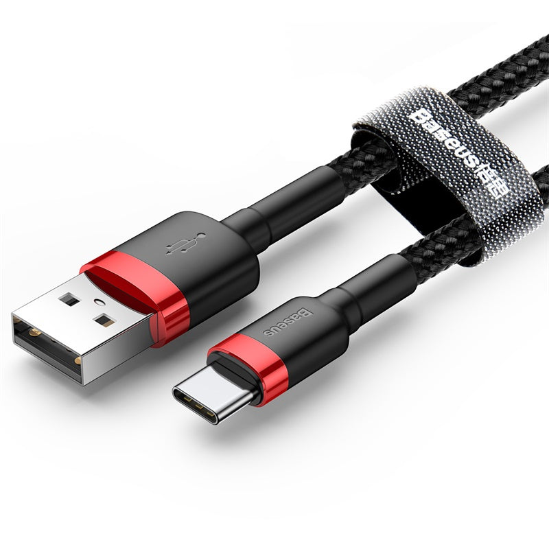 Кабел за данни и зареждане USB-A - USB-C Baseus Cafule, 18W, 3m, Червен CATKLF-U91