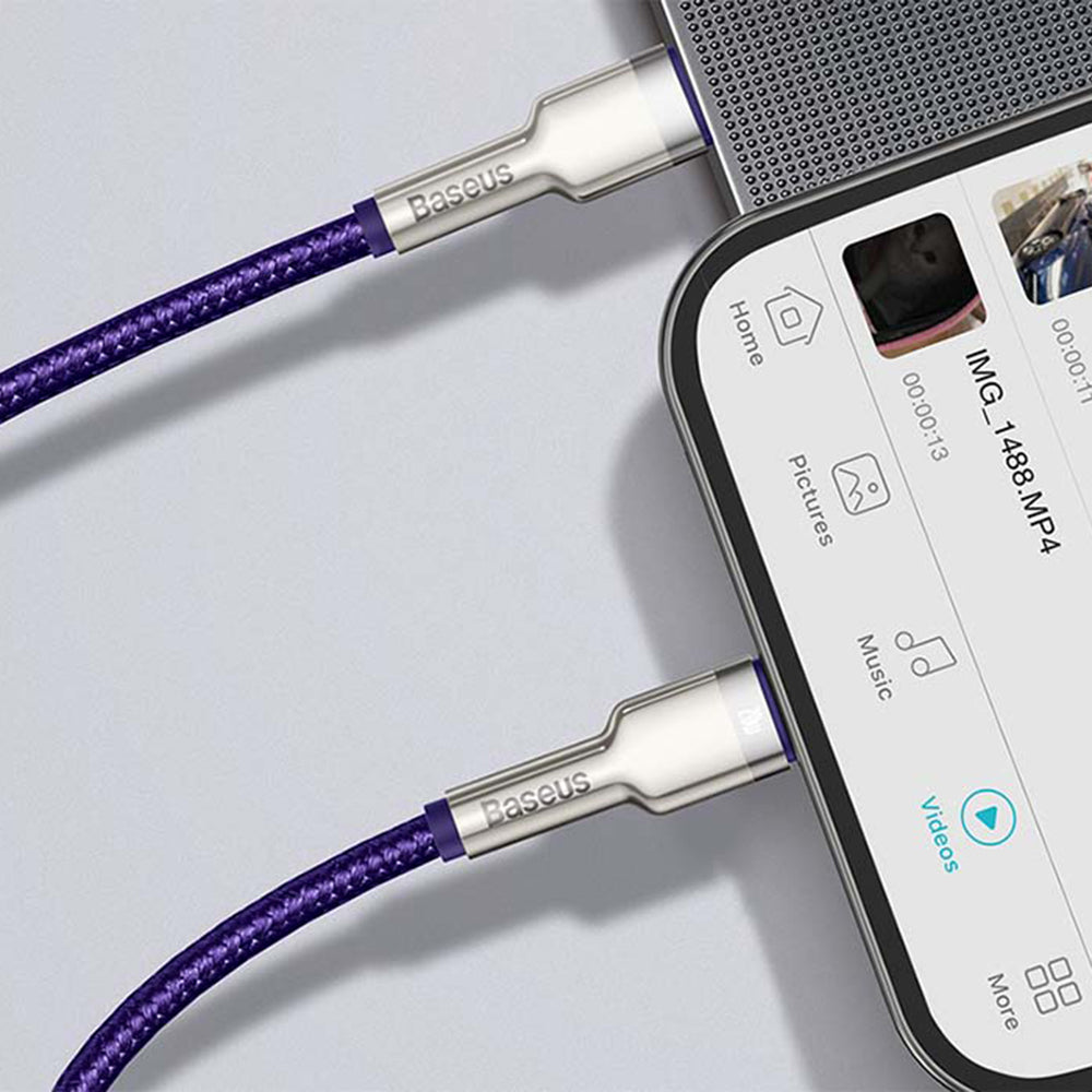 Кабел за данни и зареждане USB-C - Lightning Baseus Cafule Metal Series, 20W, 1m, Лилав CATLJK-A05