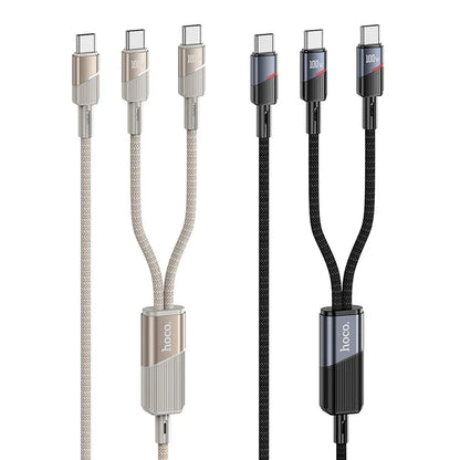Кабел за данни и зареждане USB-C - 2 x USB-C HOCO U139 2in1, 100W, 1.2m, Златист