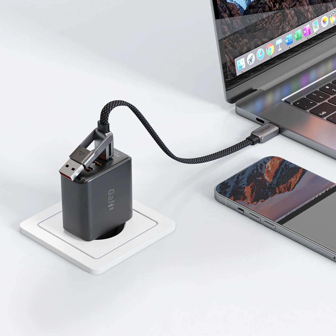 Кабел за данни и зареждане USB-C - USB-A / USB-C Acefast C13-05, 60W, 0.2m, Черен