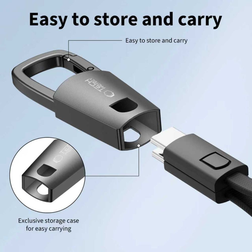 Кабел за данни и зареждане USB-C - USB-C Tech-Protect Ultraboost DNA Keychain, 60W, 0.17m, Сив