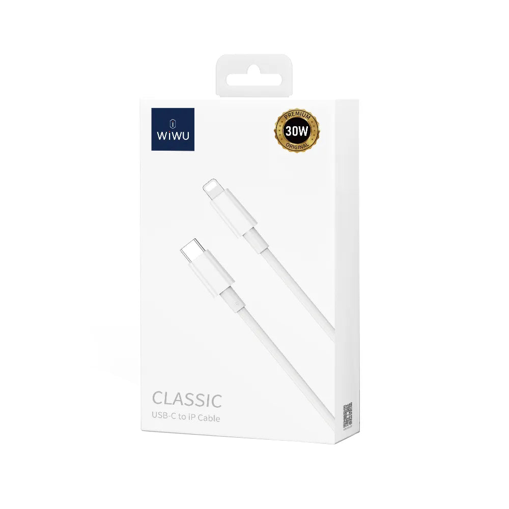 Кабел за данни и зареждане USB-C - Lightning WiWu Wi-C008, 30W, 1.2m, Бял