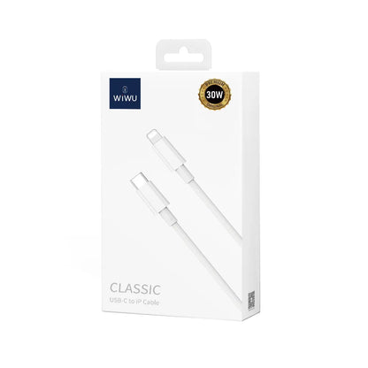 Кабел за данни и зареждане USB-C - Lightning WiWu Wi-C008, 30W, 1.2m, Бял